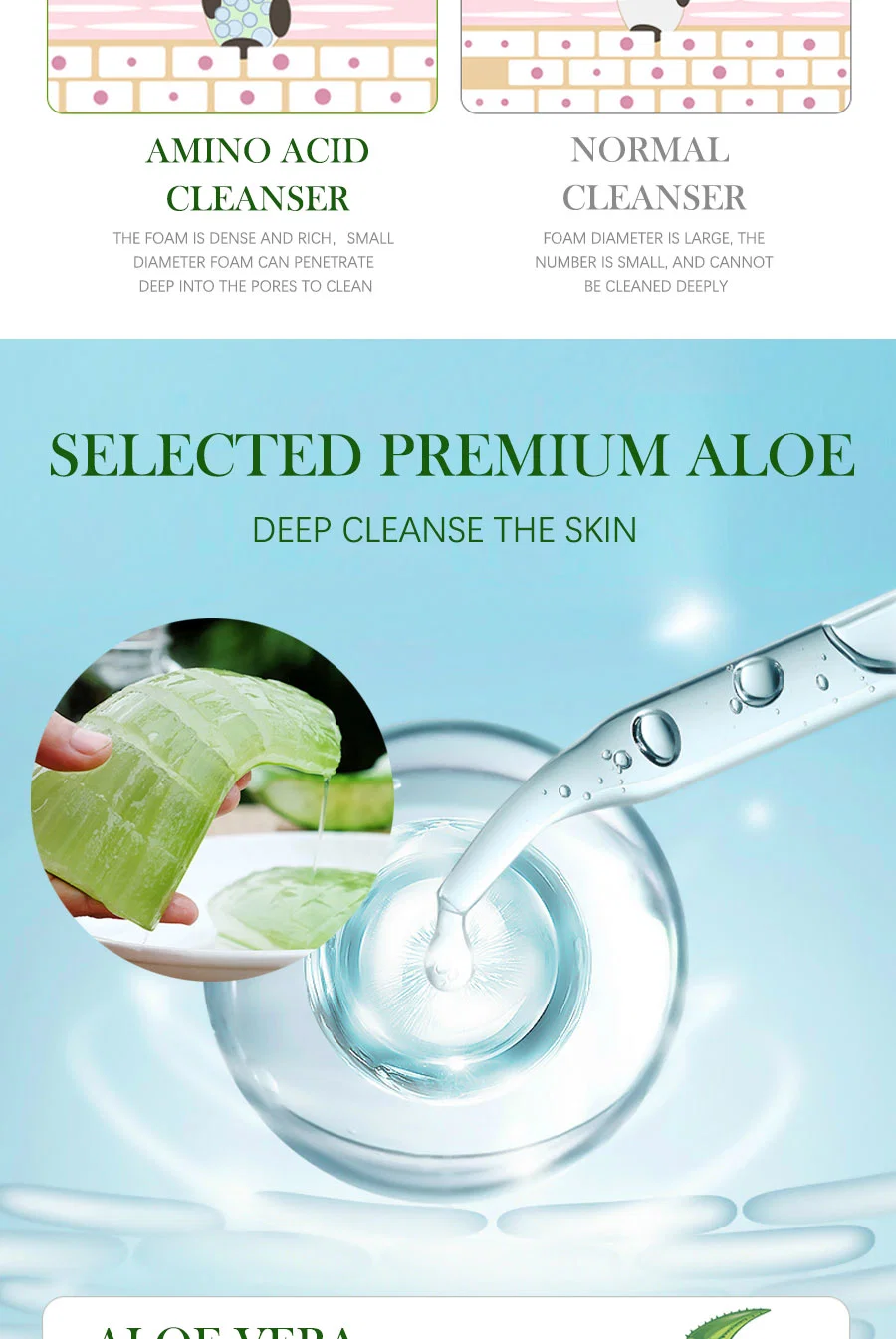 Wholesale Price Private Label OEM/ODM Deep Cleansing Massage Foam Facial Cleanser Moisturizing Aloe Vera Face Wash