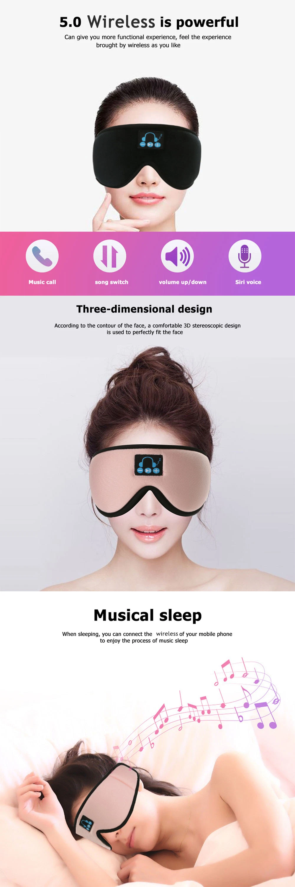 Yr-04 Cheap Soft Travel Bluetooth Wireless Music Sleeping Eye Mask