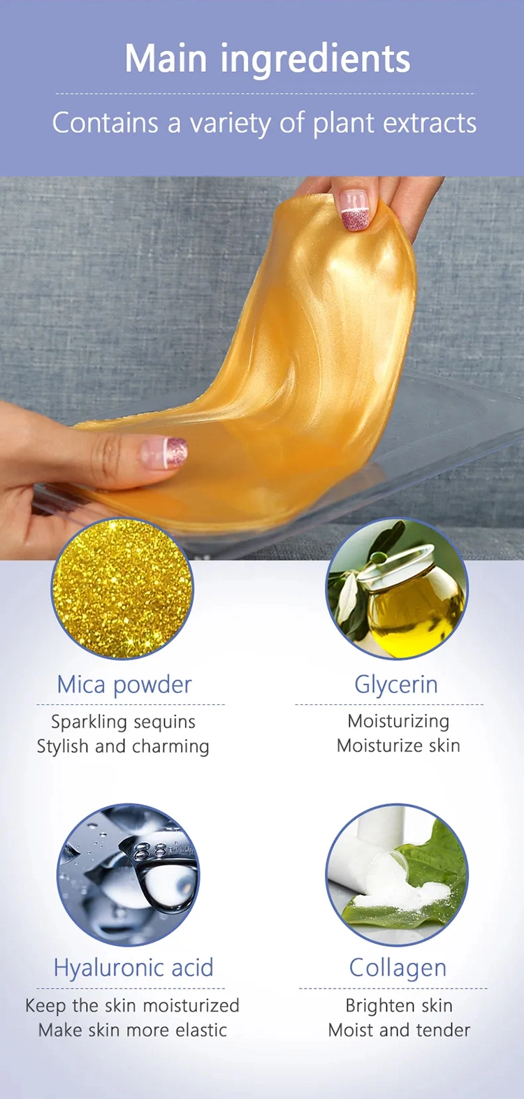 Wholesale Glycerin Pad Disposable Hydrogel Collagen 24K Gold Foot Mask