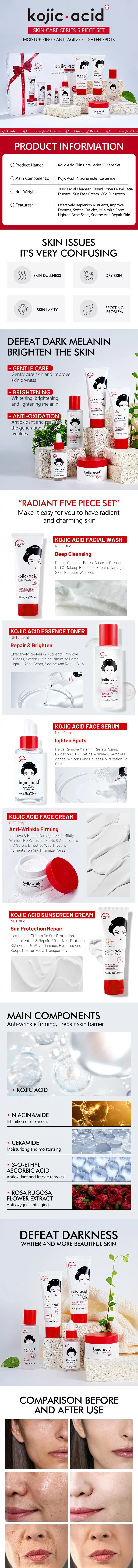 Kojic Acid 7 Days Whitening Wholesale Skin Care Set Cream Lightening Dark Spot Brightening Skin Care Gift Set for Women