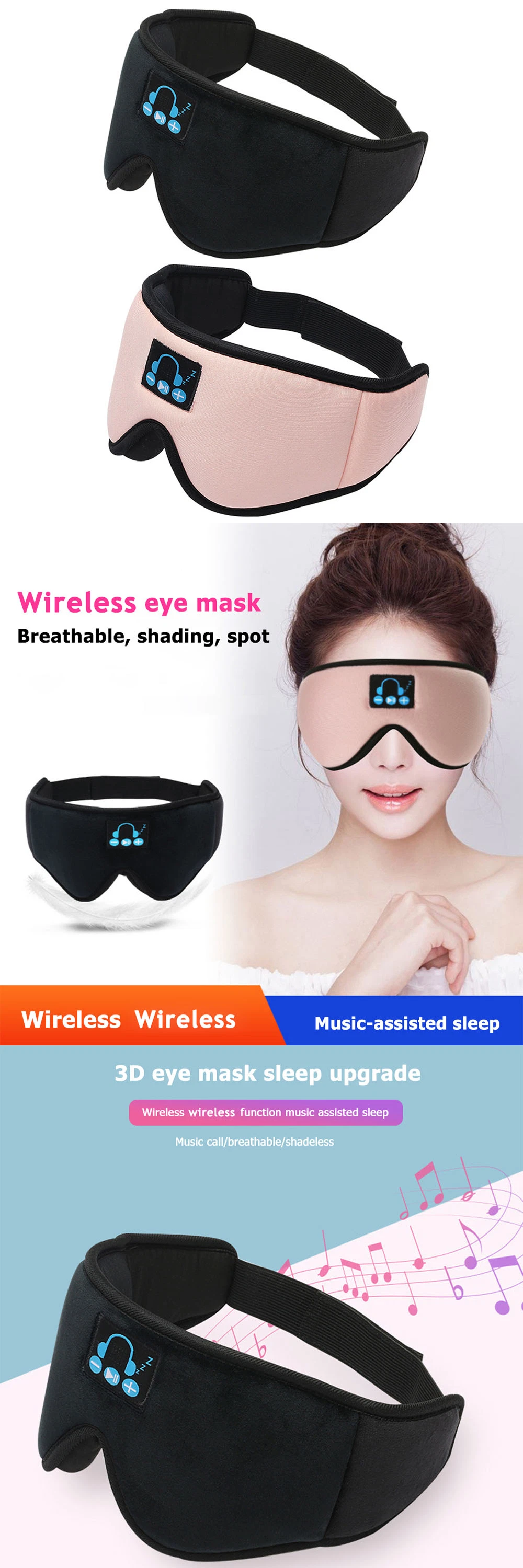 Yr-04 Cheap Soft Travel Bluetooth Wireless Music Sleeping Eye Mask