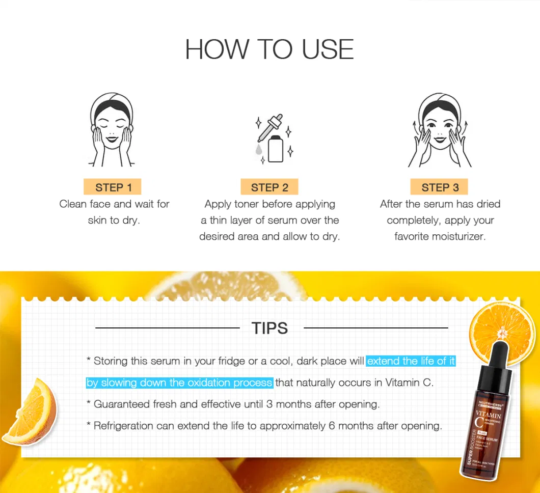 Organic Private Label Vitamin C Face Serum for Skin Lightening