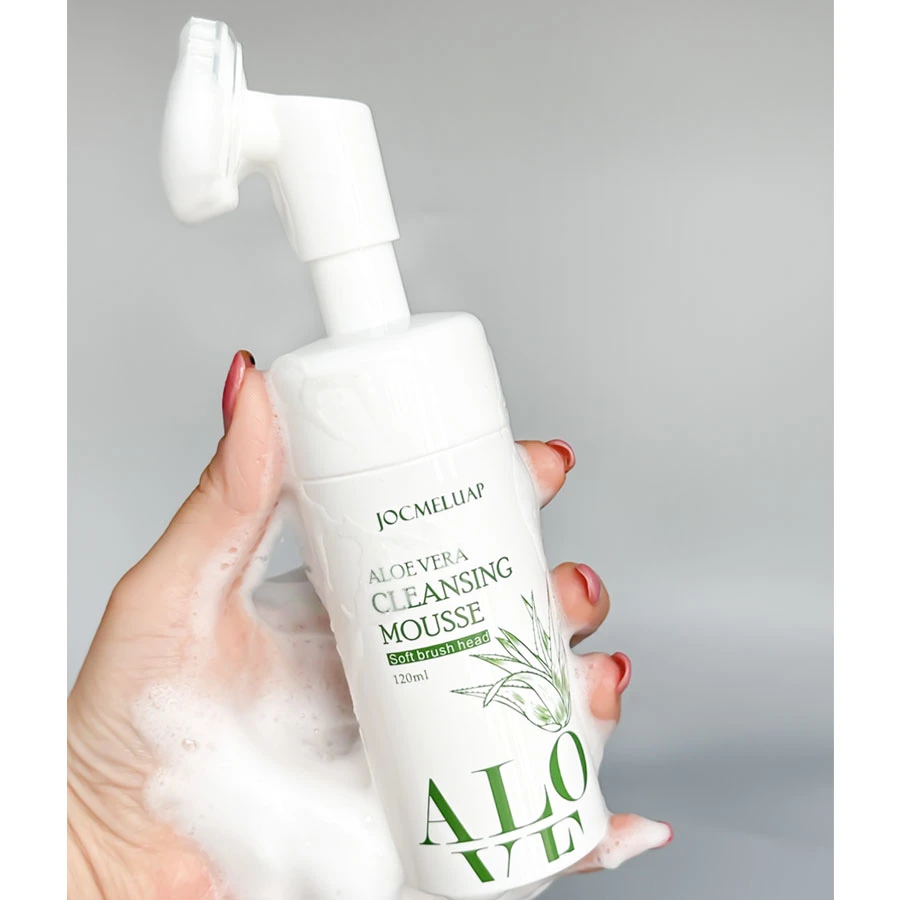 Organic Aloe Vera Cleansing Mousse Foaming Face Wash Facial Cleanser with Brush Natural Vegan Facial Cleaner