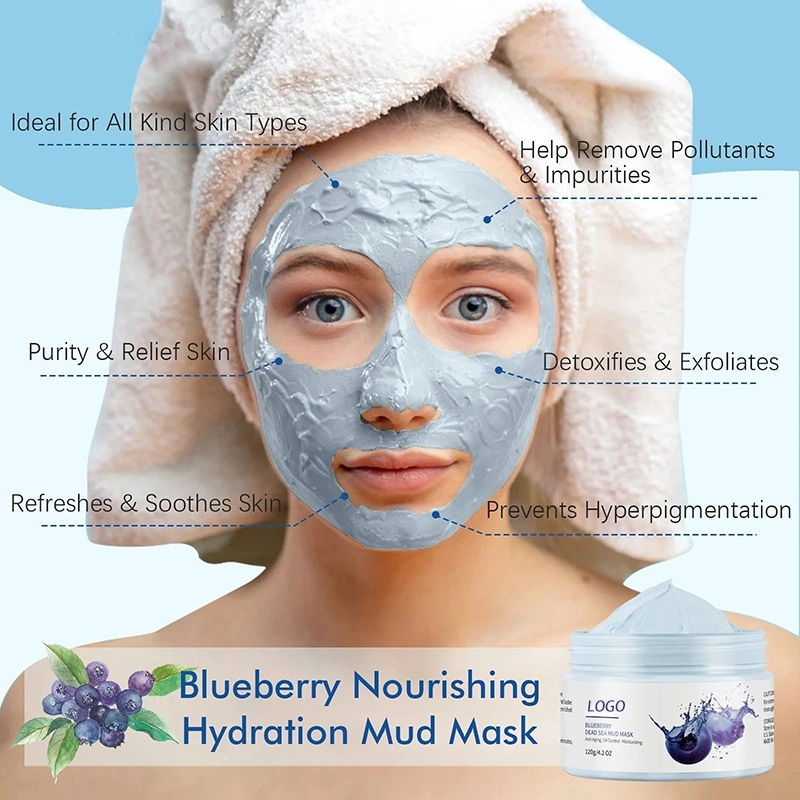 Private Label Shrink Pores Fruit Facial Dead Sea Mud Mask Green Pink Natural Organic Papaya Blueberry Face Clay Mud Mask