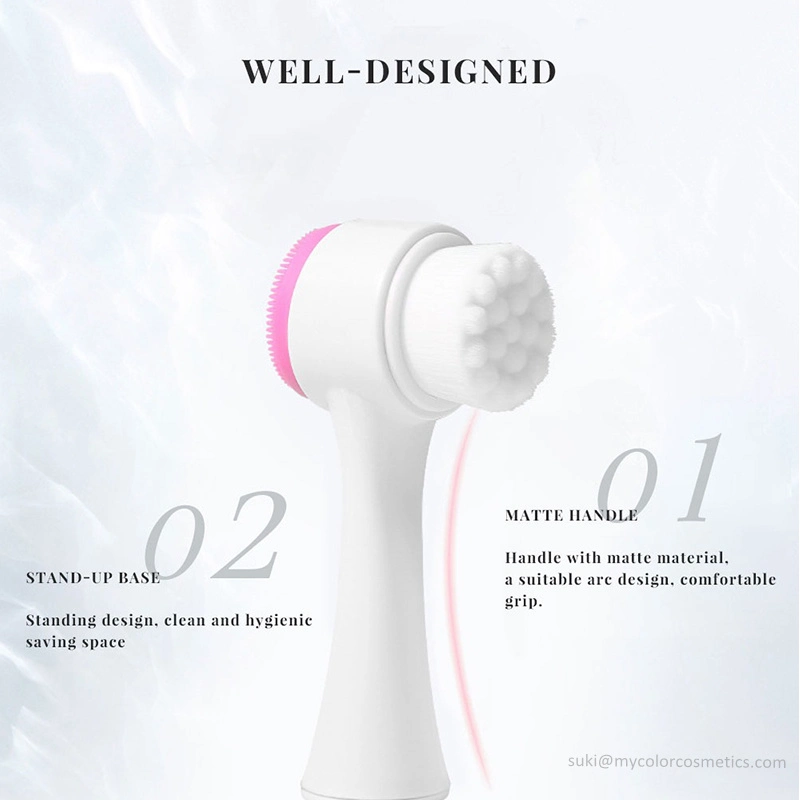 Facial Massager Brush Silicone Double-Sided Face Cleansing Brush with Jade Roller Skin Care Vibration Facial Massage Set