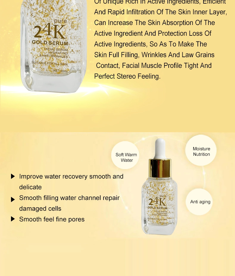 Wholesale 24K Gold Serum Private Label Organic Pure Gold Whitening Glow Anti Wrinkle Acne Aging Repair 24K Gold Face Serum