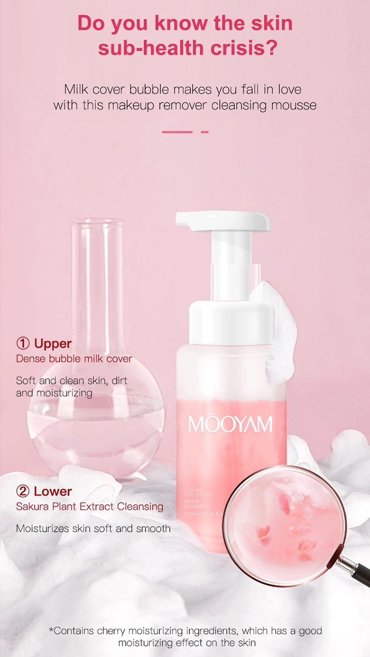 OEM Wholesale 2 in 1 Sakura Milk Cover Face Wash Makeup Remover Anti Acne Deep Cleansing Foam Facial Cleanser