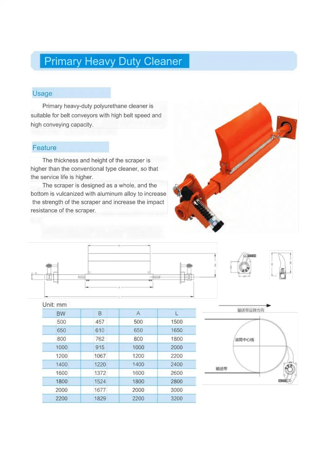 Bw2000 High Quality Heavy Duty Alloy Belt Cleaner