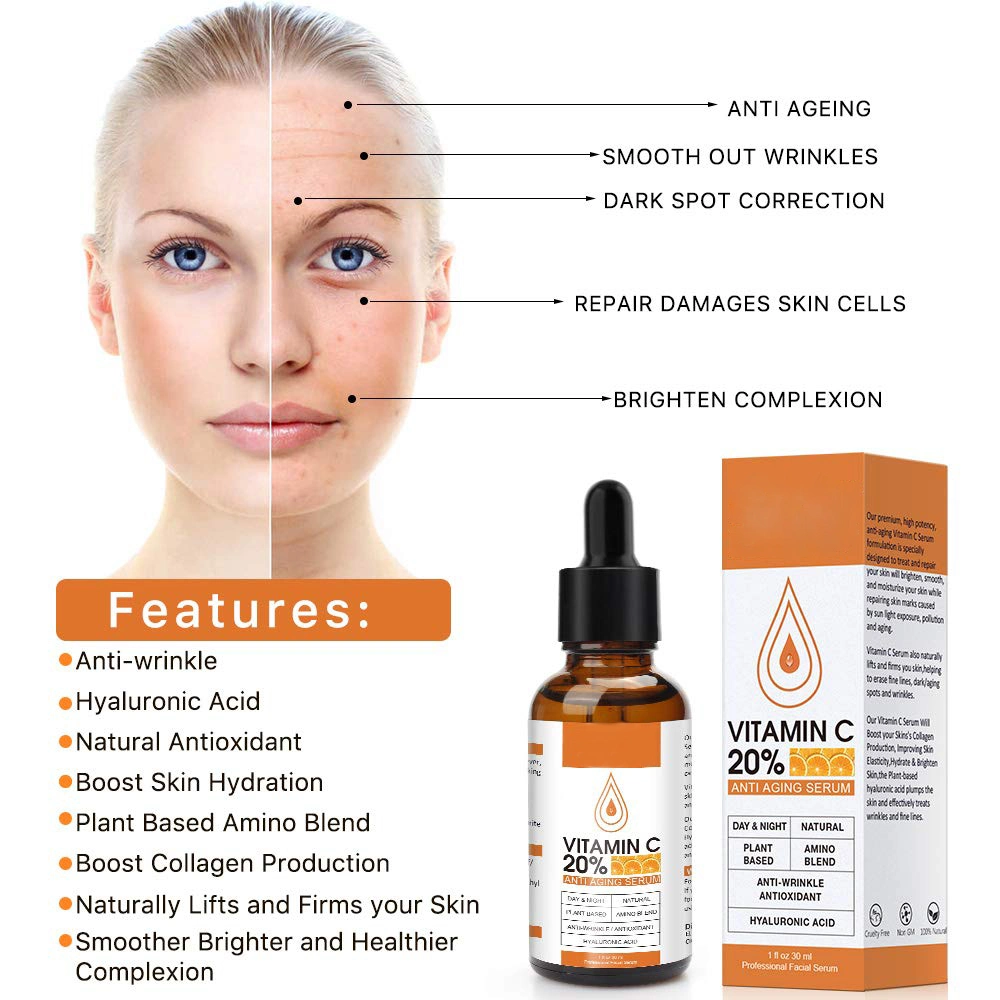 Aixin OEM Organic Face Serum + Vitamin C, Acne Treatment, Clear Skin Serum, Hydrate Dull &amp; Dry Skin, Anti-Aging Vitamin C Facial Serum