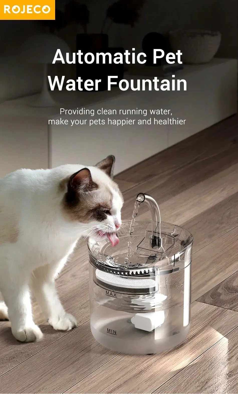 Fully Transparent Pet Supplies 2L Capacity Plastic Pet Cat Dog Small Water Dispenser Automatic Smart Induction Pet Water Fountain