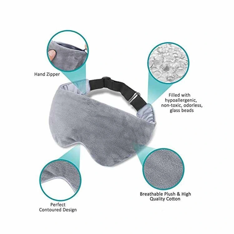 OEM 475g Glass Beads Soft Plush Gravity Weighted Sleep Eye Mask Custom 3D Sleeping Weighted Eye Mask with Logo