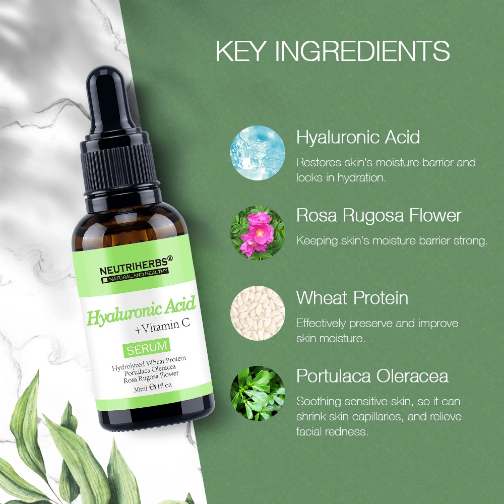 Neutriherbs Private Label Best Moisturizing Anti Aging Wrinkle Vitamin C Hydrating Hyaluronic Acid Serum