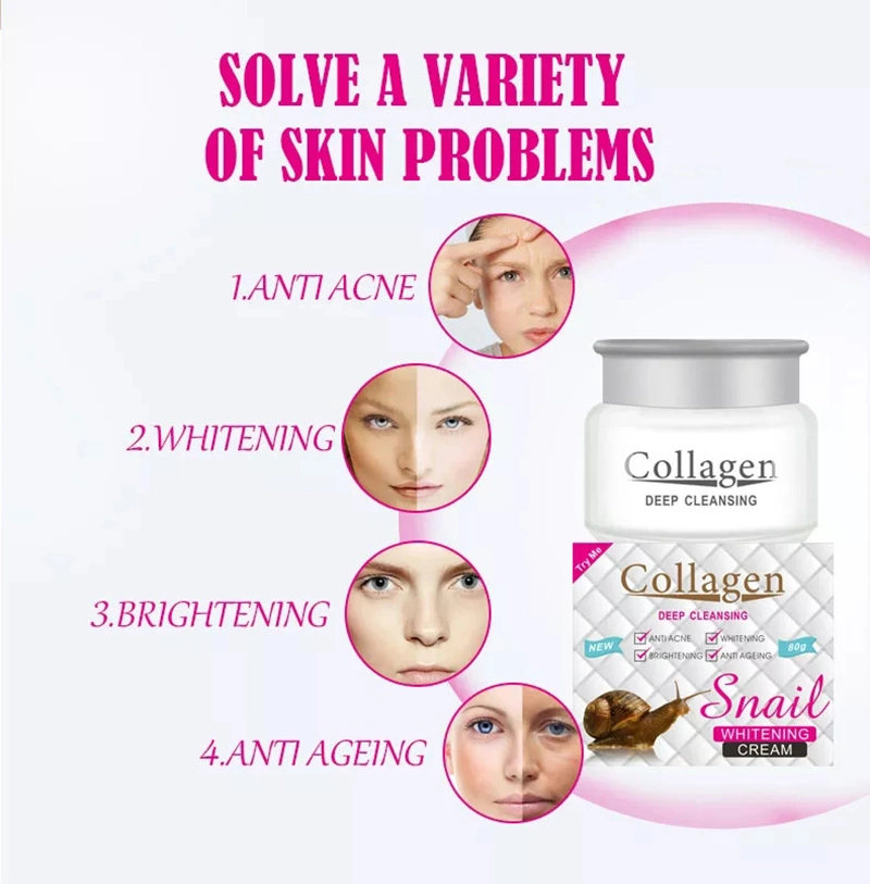 Private Label Natural Organic Anti Aging Wrinkle Whitening Deep Cleansing Skin Repair Collagen Snail Face Cream