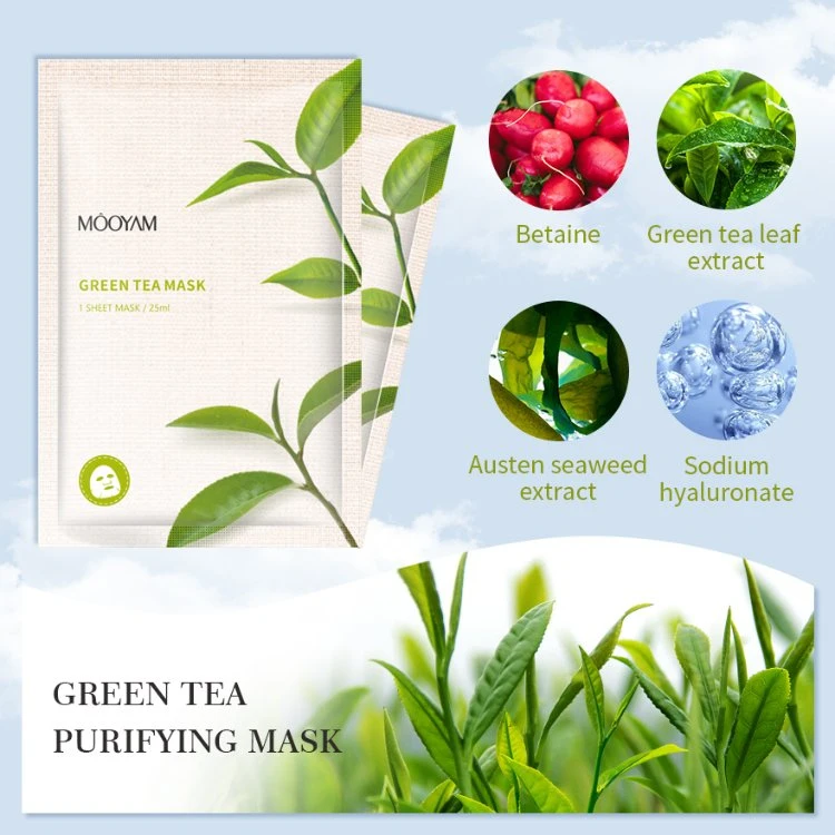 Private Label Mascarilla Facial Coreana Moisturizing Face Beauty Mask Sheet Purifying Smoothing Firming Green Tea Facial Mask