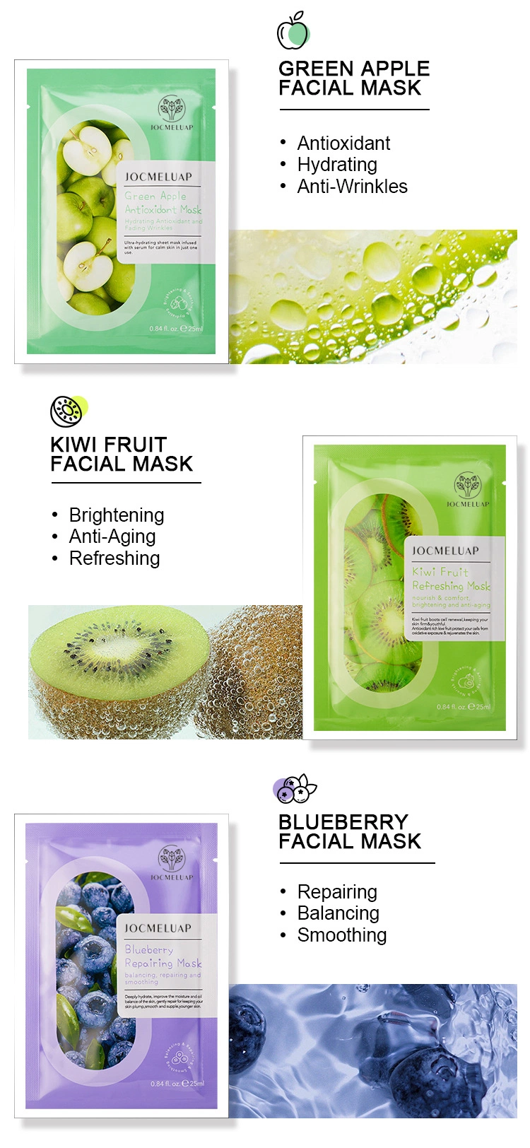 Wholesale Private Label Moisturizing Whitening Brightening Avocado Fruit Facial Masks Face Skin Care Sheet Face Mask