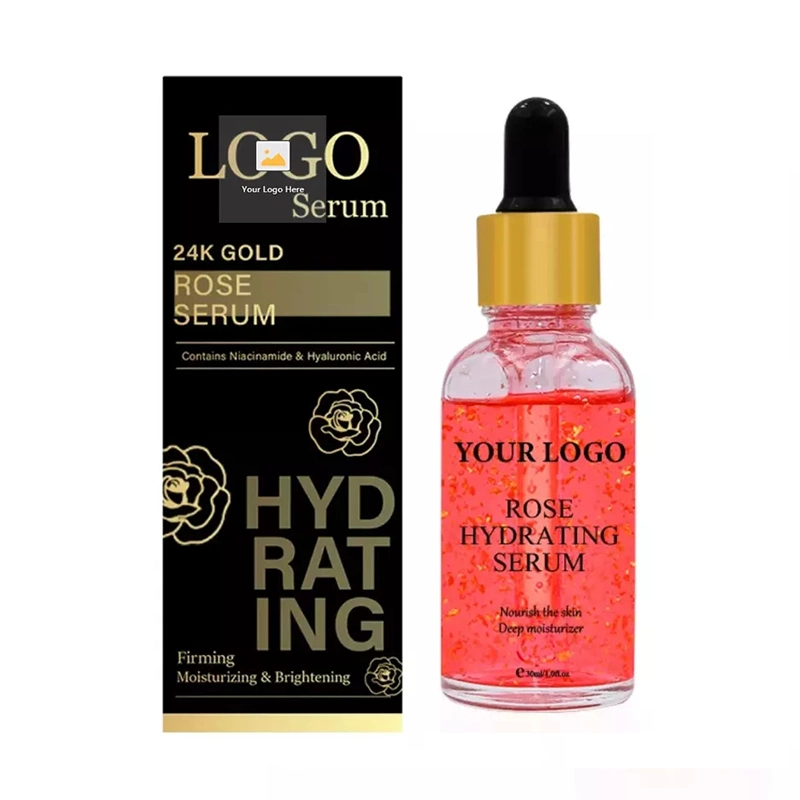 Private Label Skin Illuminating Rose Elixir Organic Vegan Vitamin C Anti Wrinkle Skincare 24K Gold Goil Rose Face Serum