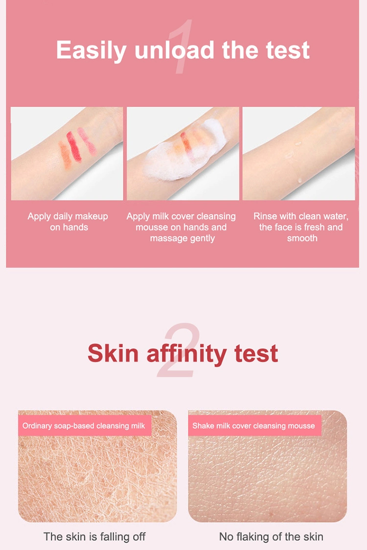 OEM Wholesale 2 in 1 Sakura Milk Cover Face Wash Makeup Remover Anti Acne Deep Cleansing Foam Facial Cleanser