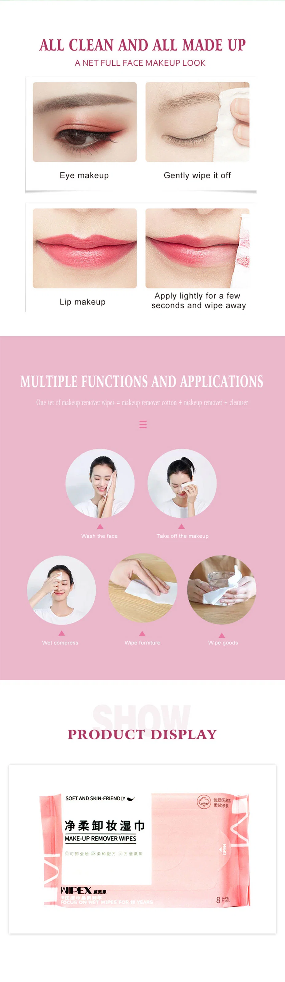 Feminine Cleansing Face Tissue Private Label Facial Make up Makeup Remover Wipes with Custom Logo