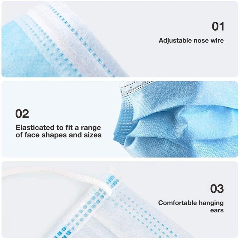 White Color En14683 Disposable 3 Layer Standard Non Woven Earloop Surgical Face Mask for Medical Use