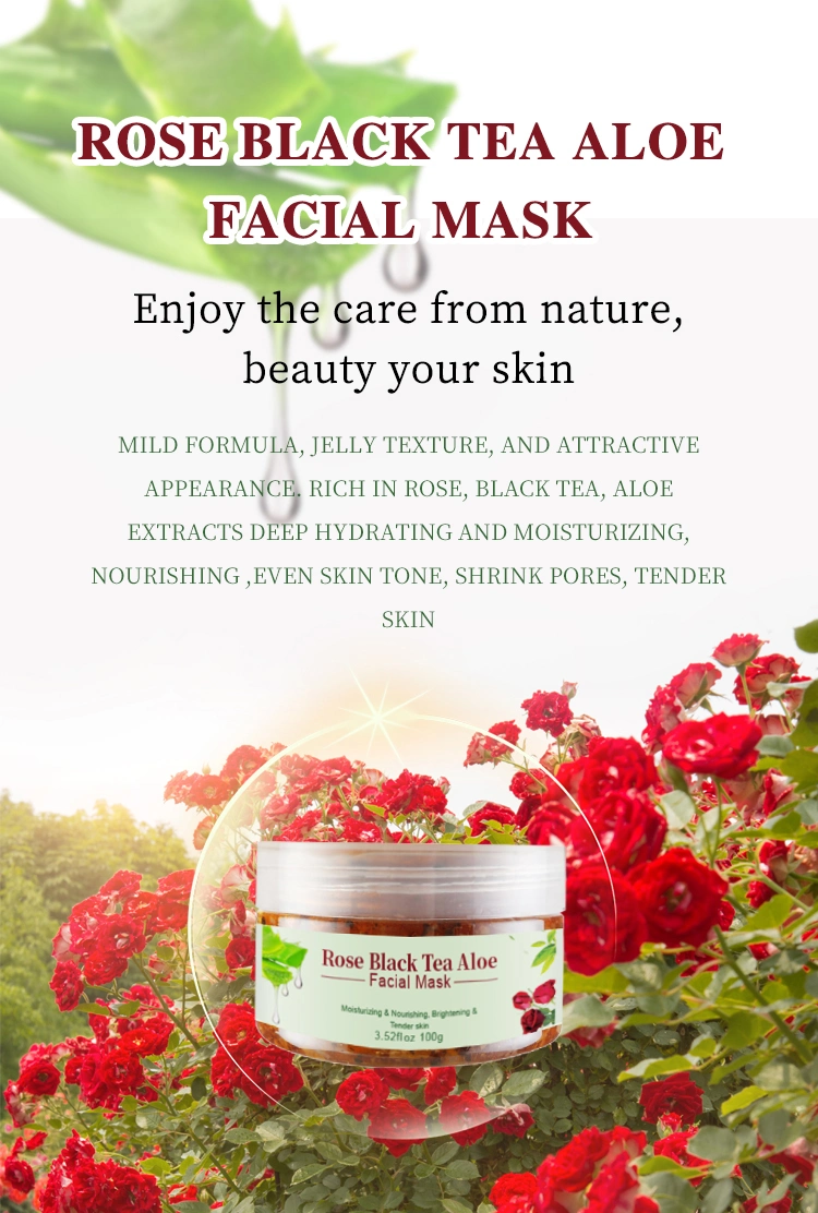 Cosmetic Skin Care Natural Aloe Black Tea Rose Moisturizing Nourishing Brightening Jelly Facial Mask