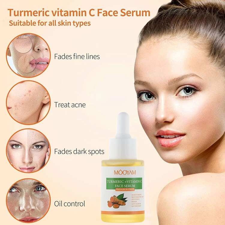 OEM Supplier Beauty Anti Wrinkles Vitamin C Hyaluronic Acid Anti Acne Hydrating Brighten Skin Care Turmeric Face Serum