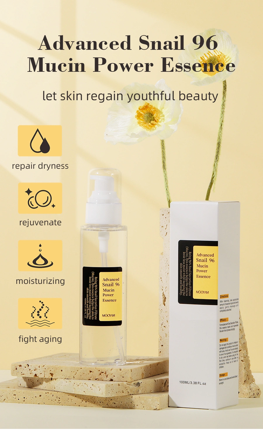 Wholesale Repairing Essence Glowing Skin Improving Skin Elasticity Moisturizing Lightweight Face Snail Essence