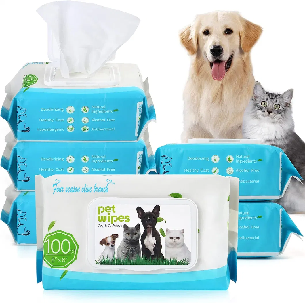 OEM 100% Bamboo Fiber Pet Wipes - Hypoallergenic Dog and Cat Cleaning Wipes with Aloe Vera- Alcohol and Paraben-Free Deodorizing Pet Wipes