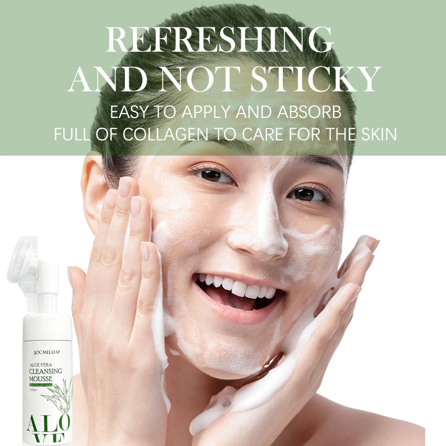 120ml Natural Hydrating Shrink Pores Aloe Vera Acne Treatment Oil Control Deep Cleansing Mousse Face Foam Wash Facial Cleanser for Sensitive Skin