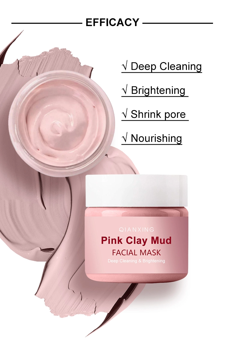 Private Label Skin Care Natural Deep Cleaning Brightening Pink Clay Mud Facial Mask