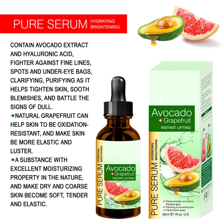 Natural Hydrating Brightening Avocado Grapefruit Moisturizer Skin Face Serum