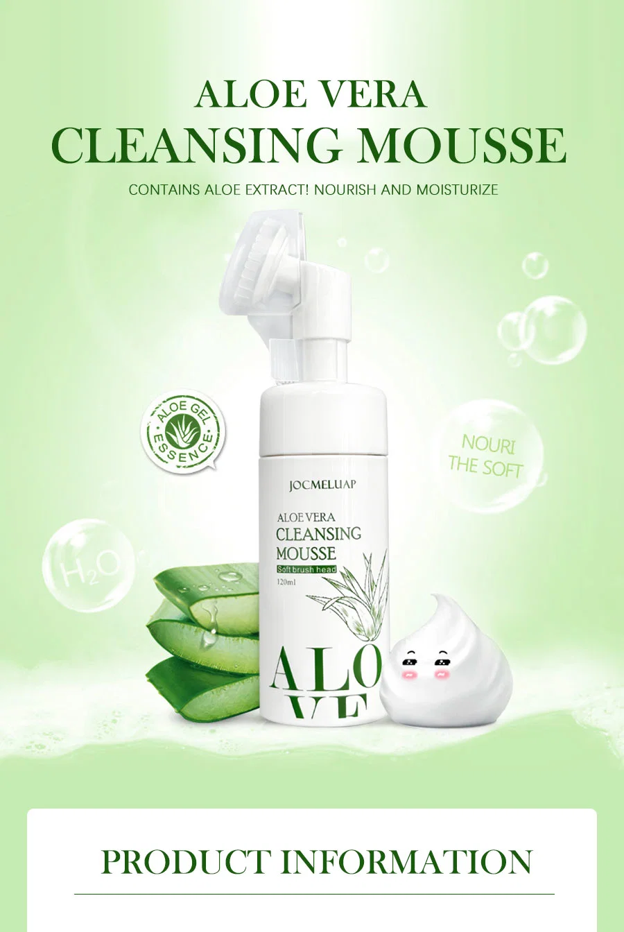 120ml Natural Hydrating Shrink Pores Aloe Vera Acne Treatment Oil Control Deep Cleansing Mousse Face Foam Wash Facial Cleanser for Sensitive Skin