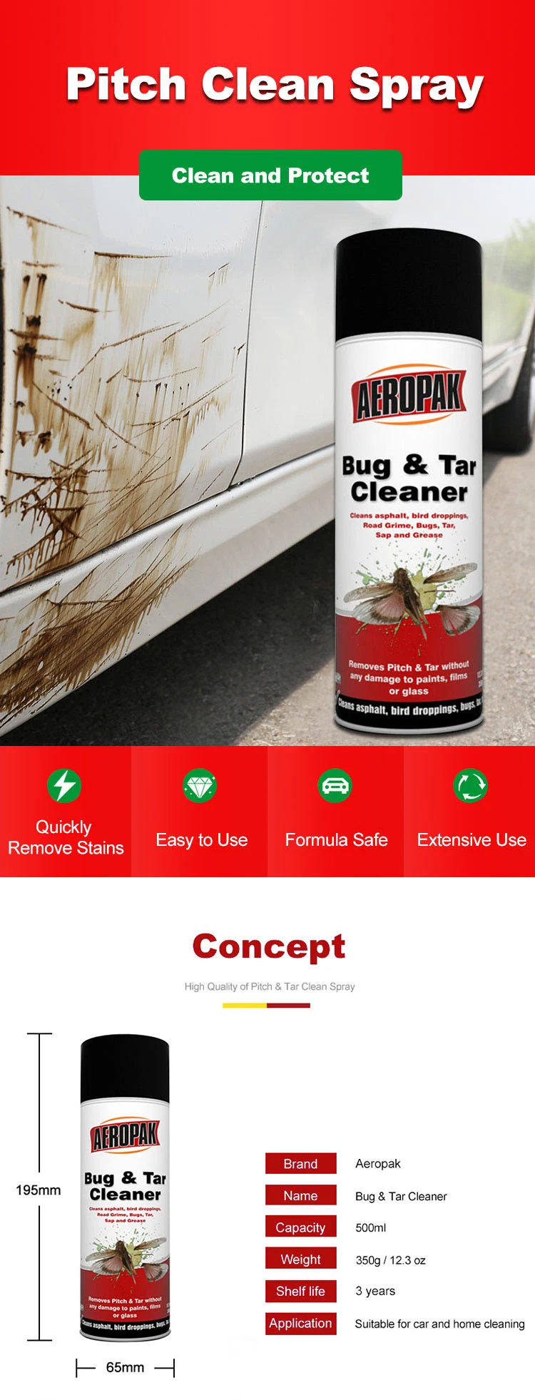 Professional 500ml Car Cleaning Pitch Cleaner