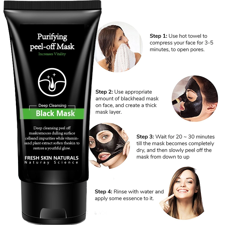 Private Label Charcoal Blackhead Remover Peel off Black Mask Deep Cleansing Black Facial Mask