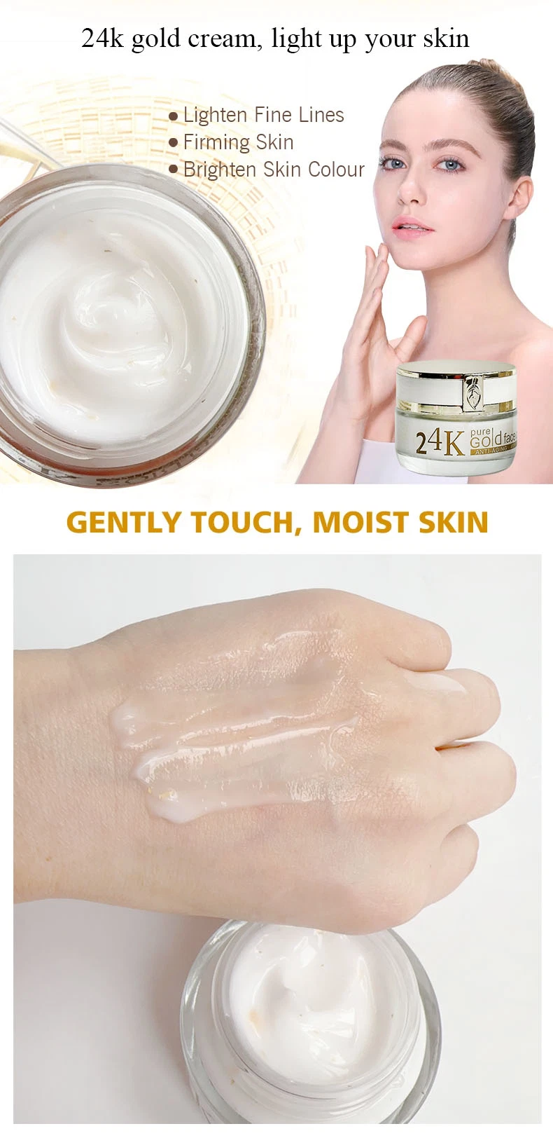 Wholesale OEM/ODM 24K Gold Brightening Lightening Rejuvenating Skincare Anti-Aging Face Cream