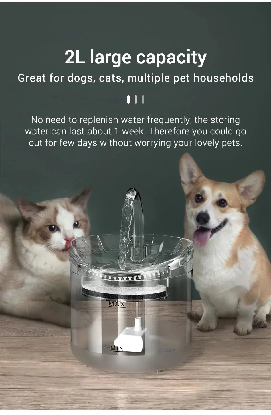 Rechargeable 5V Pet Water Fountain Automatic Cat Smart Pet Water Dispenser with Faucet and Gushing Modes