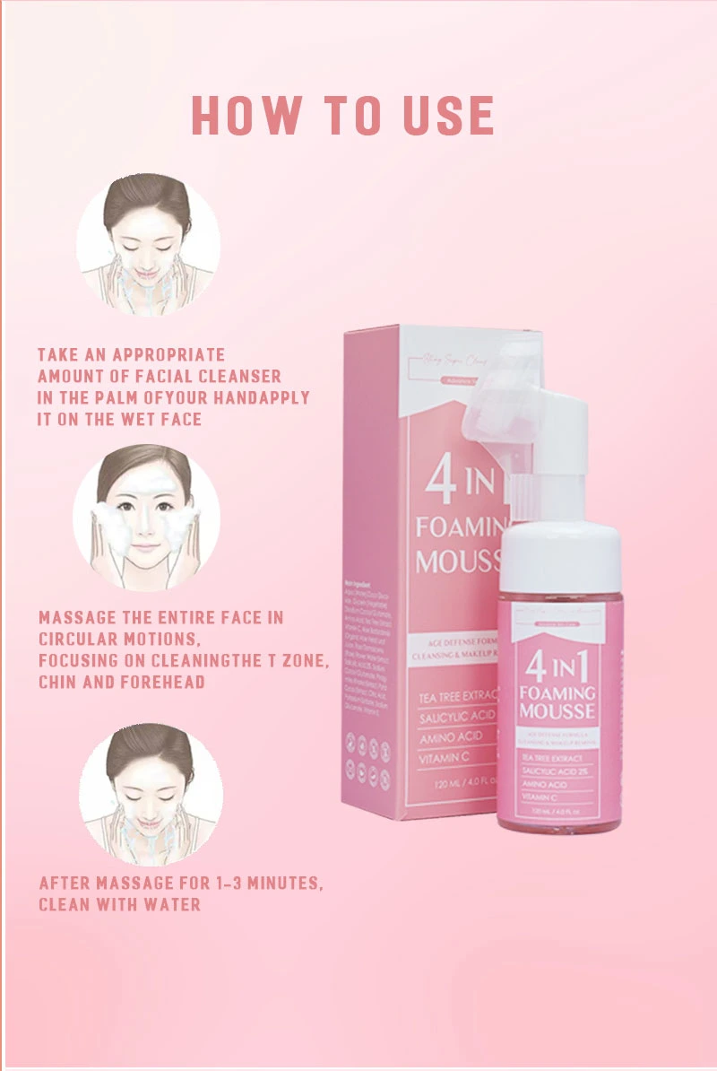 Aixin 120ml Private Label Cleaning Vitamin C Facial Cleanser Salicylic Acid Face Wash Mousse 4 in 1 Foam Cleanser