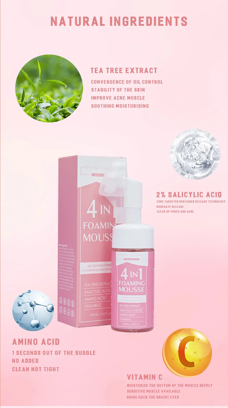 Aixin 120ml Private Label Cleaning Vitamin C Facial Cleanser Salicylic Acid Face Wash Mousse 4 in 1 Foam Cleanser