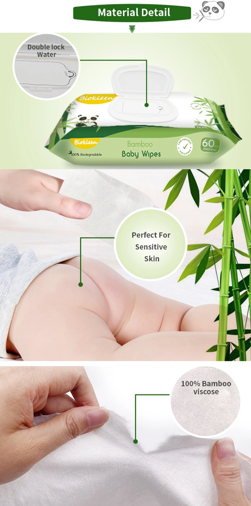 Biokleen OEM ODM Manufacturer Sample Customization Biodegradable Bamboo Wipes Natural Organic Baby Cleaning Wipes Eco Fragrance Water Wet Wipes Baby Wipes