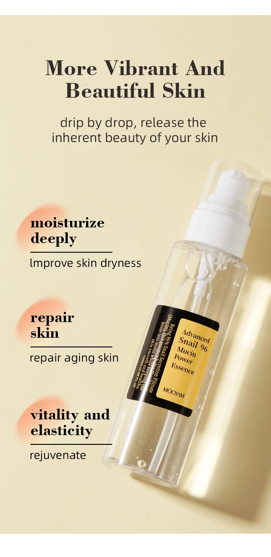 Wholesale Repairing Essence Glowing Skin Improving Skin Elasticity Moisturizing Lightweight Face Snail Essence