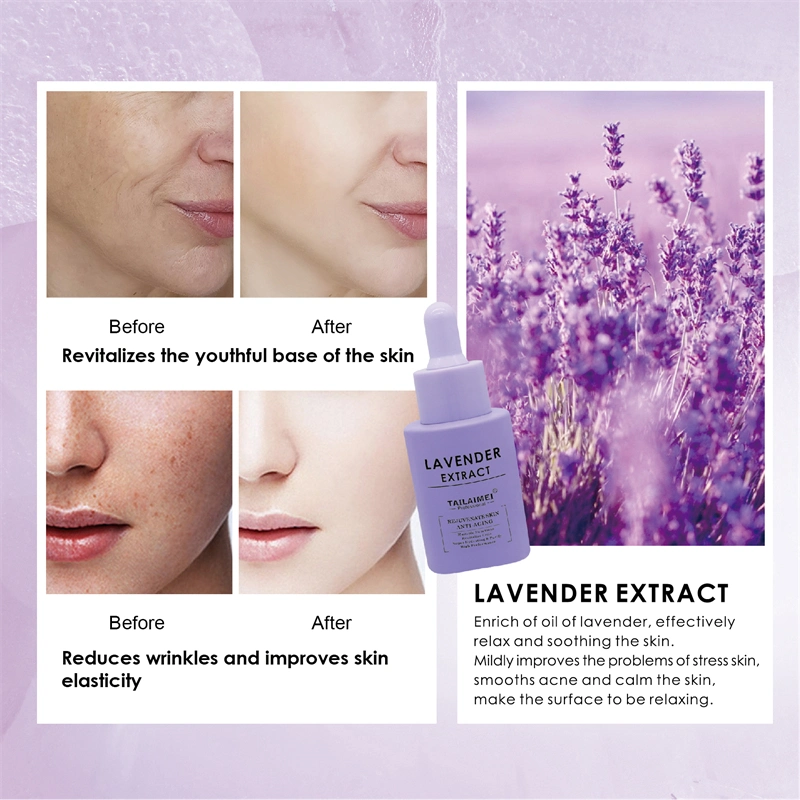 Custom Logo Lavender Extract Anti-Aging Serum Natural Organic Hydrating Revitalize Skin Rejuvenation Face Care Brightening Serum