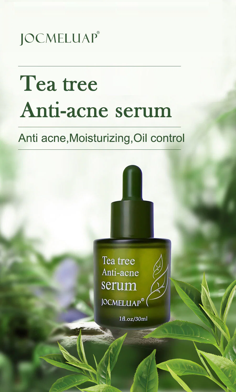 Free Sample Customization Tea Tree Anti Acne Face Skin Care Serum Herbal Plant Anti Aging Moisturizing Whitening Face Serum