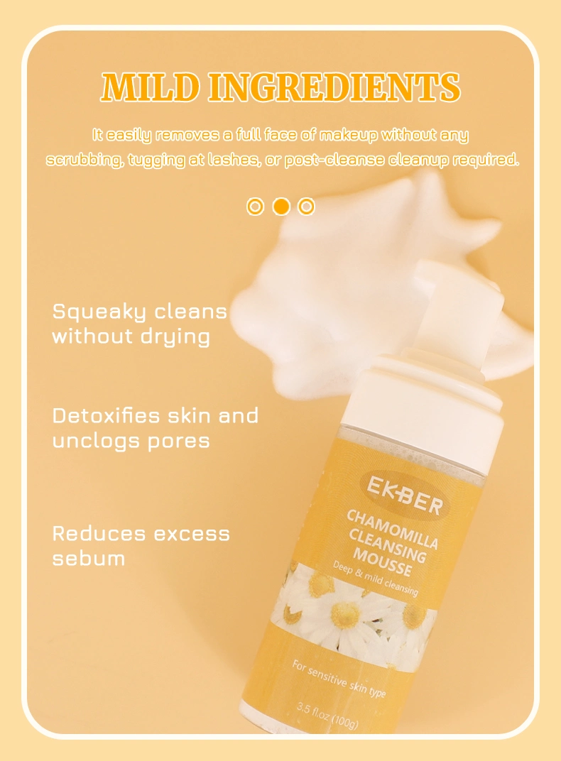 Private Label Exfoliating Cleansing Mousse Foam Plastic Foam Pump Bottle Chamomilla Facial Cleanser Mousse