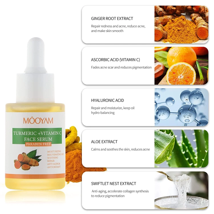 OEM Supplier Beauty Anti Wrinkles Vitamin C Hyaluronic Acid Anti Acne Hydrating Brighten Skin Care Turmeric Face Serum