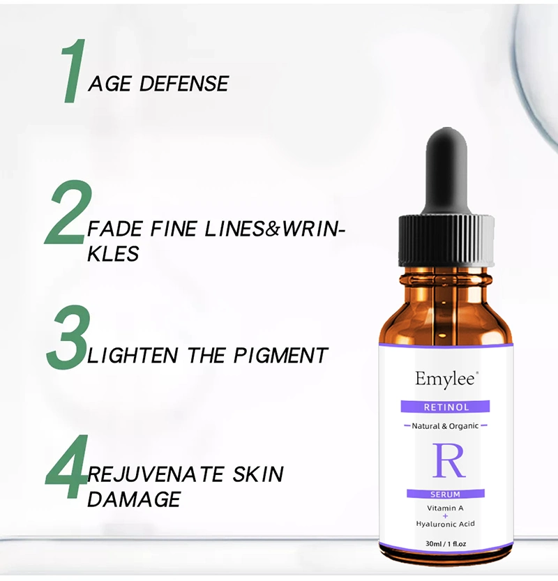 Private Label OEM Skin Care Anti Aging Wrinkle Brightening Hyaluronic Acid + Vitamin E Face 2.5% Retinol Serum