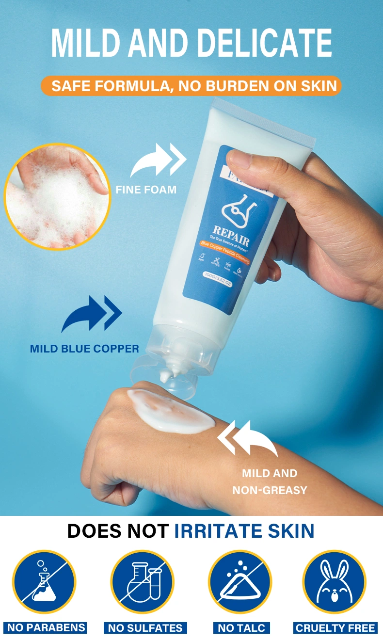 Moisturizing Blue Copper Peptide Deep Cleaning Smoothing Foaming Repairing Facial Cleanser Cream