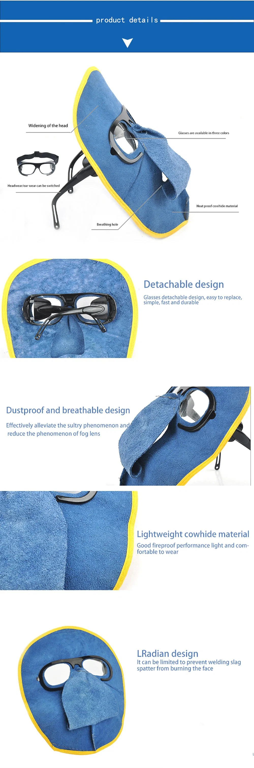 Economical and Reliable Detachable Leather Safety Welding Mask for Glasses