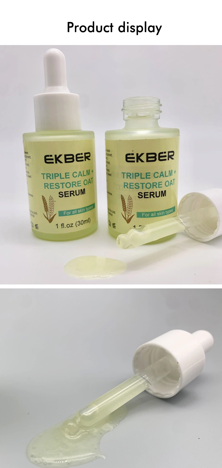 Amazon Hot Sale Ekber Organic Triple Calm and Sooth Oat Repair Face Serum Anti Aging Smooth Skin Care Facial Serum 30ml