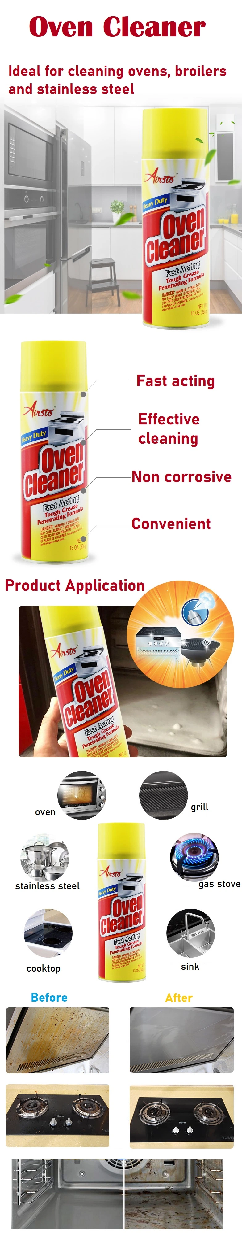 Factory Direct Supply Private Label Household Cleaner Oil/ Grease Kitchen Fume Free Oven Cleaner