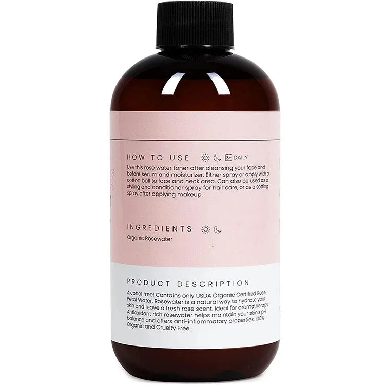 Natural Organic Whitening Rose Water Skin Care Toner Glow Essence with Niacinamide Hydrating Face Toner for All Skin