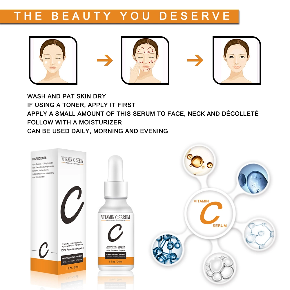 Deep Moisturizing Vitamin C Facial Anti Aging Shrink Pore Whitening Brightening Organic Face Serum Private Label for All Skin Types